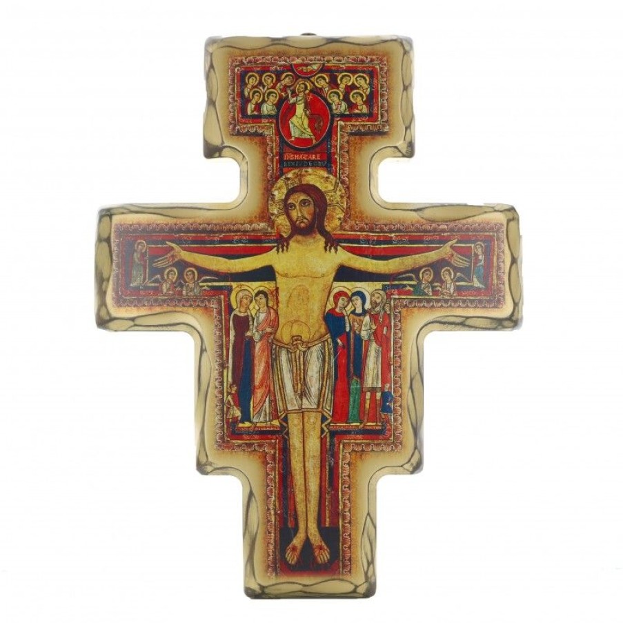 Palais du Rosaire Croix Religieuse | Croix De San Damien En Bois 35 Cm