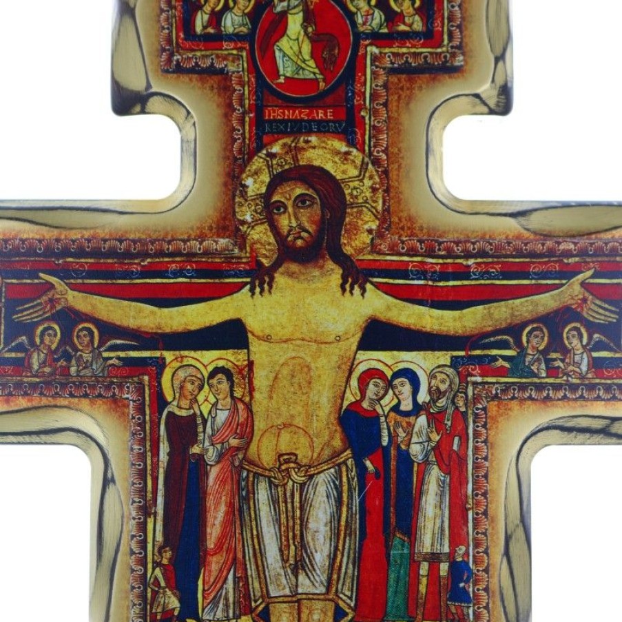 Palais du Rosaire Croix Religieuse | Croix De San Damien En Bois 35 Cm