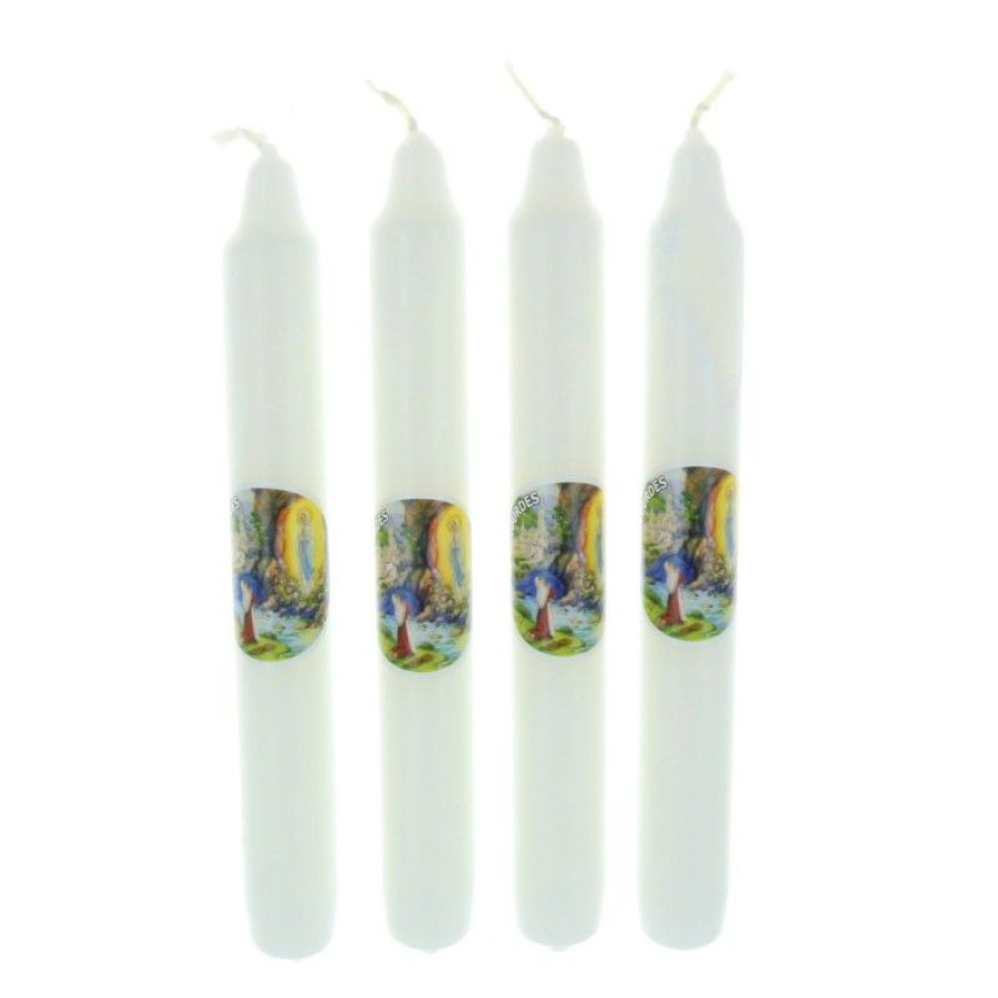 Palais du Rosaire Bougie Decorative | Lot De 4 Bougies Religieuses Apparition De Lourdes 18 Cm