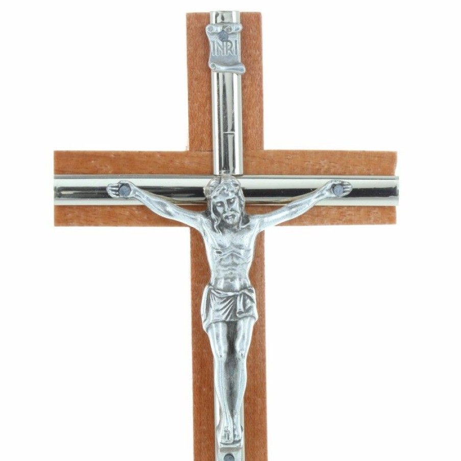 Palais du Rosaire Crucifix Metal | Crucifix Sur Socle En Bois Avec Le Christ En Metal 16Cm