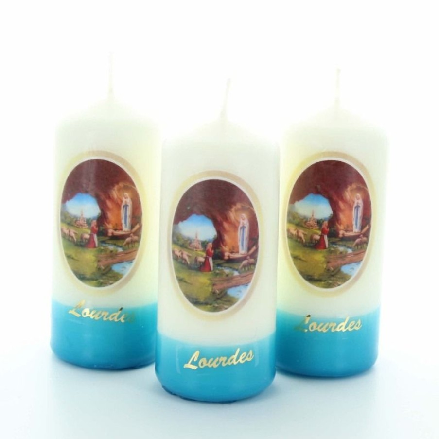 Palais du Rosaire Bougie Decorative | Lot De 3 Bougies De Lourdes Avec Une Base Bleue 9Cm
