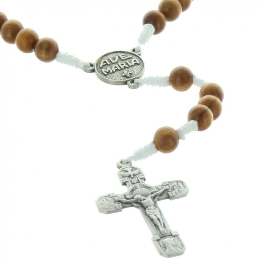 Palais du Rosaire Chapelet Bois | Chapelet De Lourdes Sur Corde Avec Des Grains En Bois D'Olivier