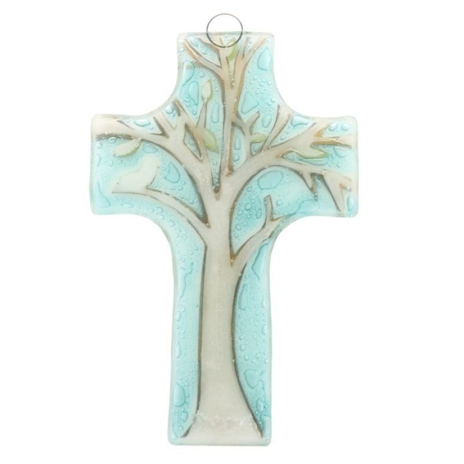 Palais du Rosaire Croix Religieuse | Croix Religieuse En Verre Illustree D'Un Arbre De Vie 8X12Cm