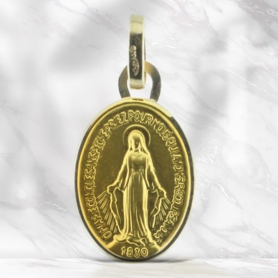 Palais du Rosaire Medaille Et Croix Or | Medaille Miraculeuse Or, Bords Polis,13Mm