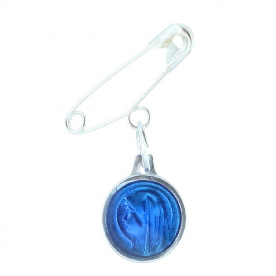 Palais du Rosaire Broche Metal | Broche Coloree Metal De La Vierge Marie Et Apparition De Lourdes Emaillee Bleue