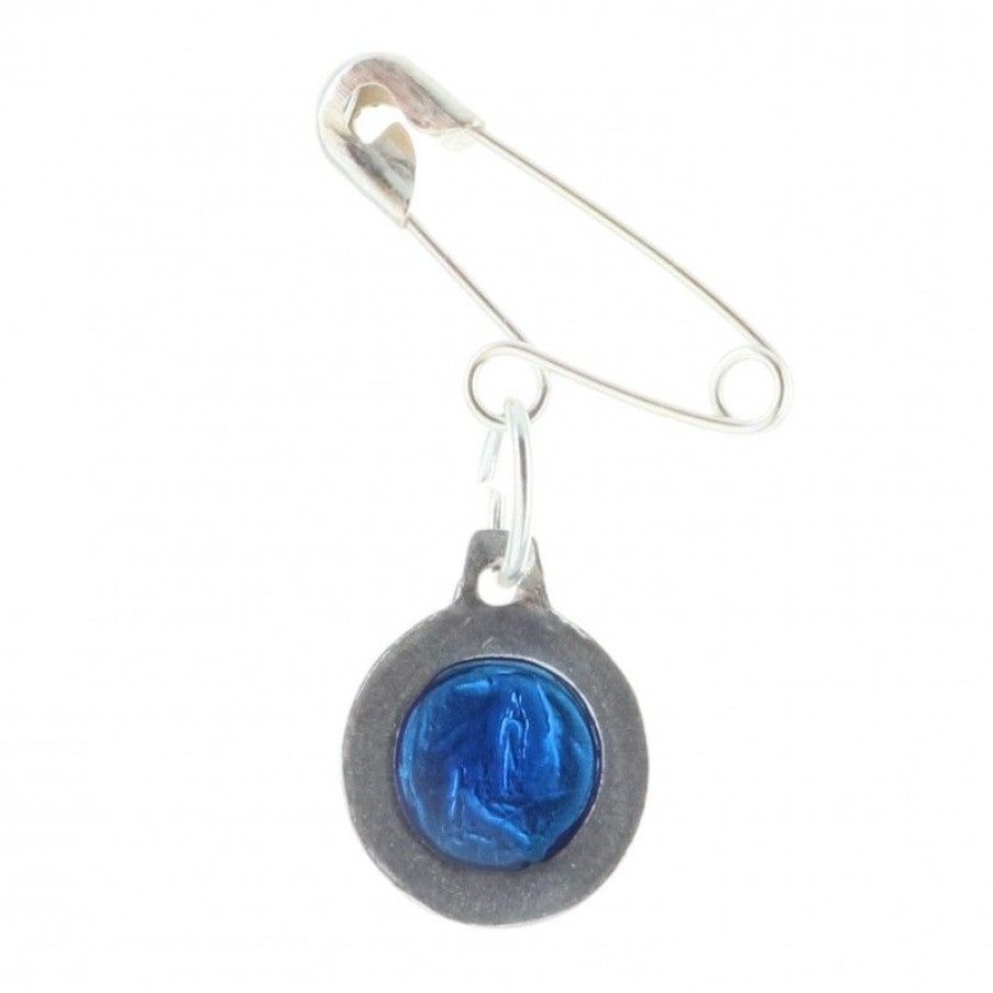 Palais du Rosaire Broche Metal | Broche Coloree Metal De La Vierge Marie Et Apparition De Lourdes Emaillee Bleue