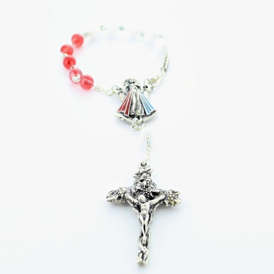 Palais du Rosaire Chapelet Argent | Chapelet Dizainier En Argent De Jesus Misericordieux Avec Grains Rouge Et Blanc