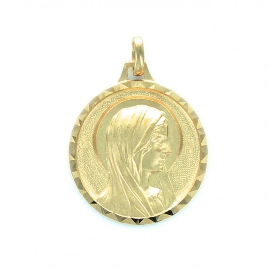 Palais du Rosaire Medaille Et Croix Metal | Medaille Doree De La Vierge De Lourdes Avec Bord Diamante