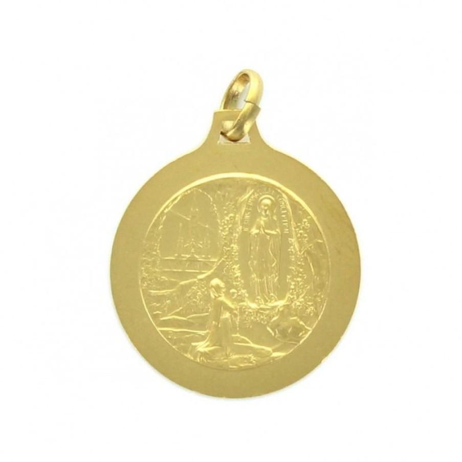 Palais du Rosaire Medaille Et Croix Metal | Medaille Doree De La Vierge De Lourdes Avec Bord Diamante