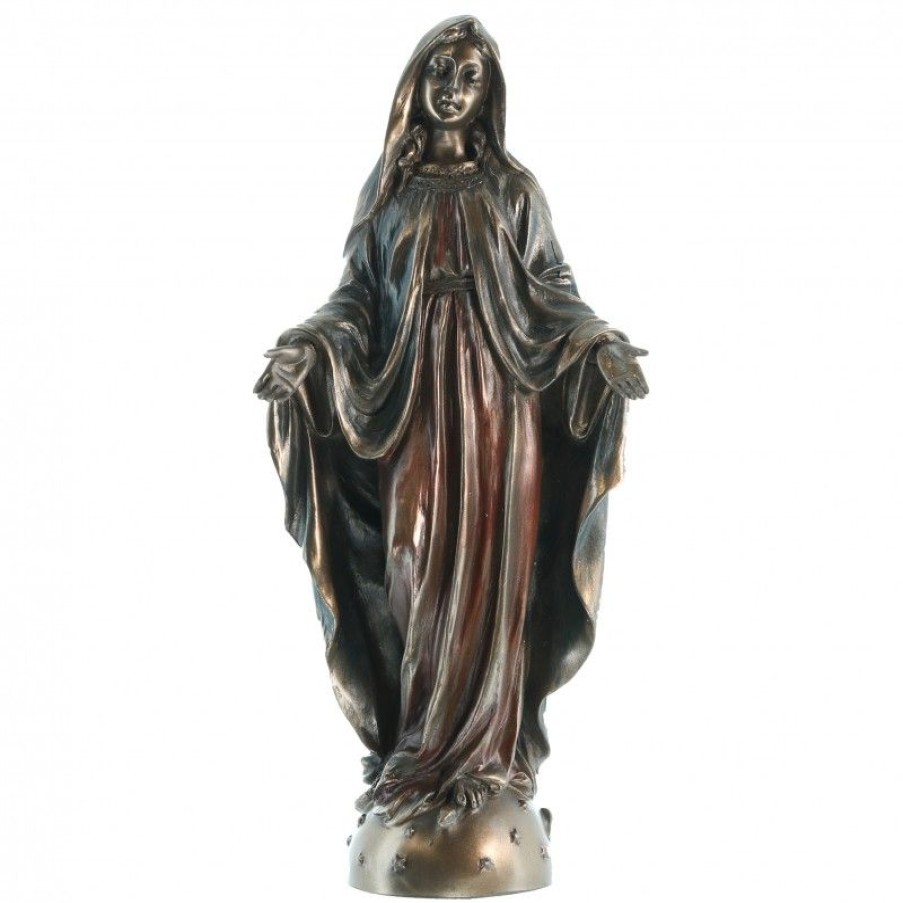 Palais du Rosaire Statue En Bronze Et Metal | Statue Vierge Miraculeuse En Bronze Coule A Froid 21Cm