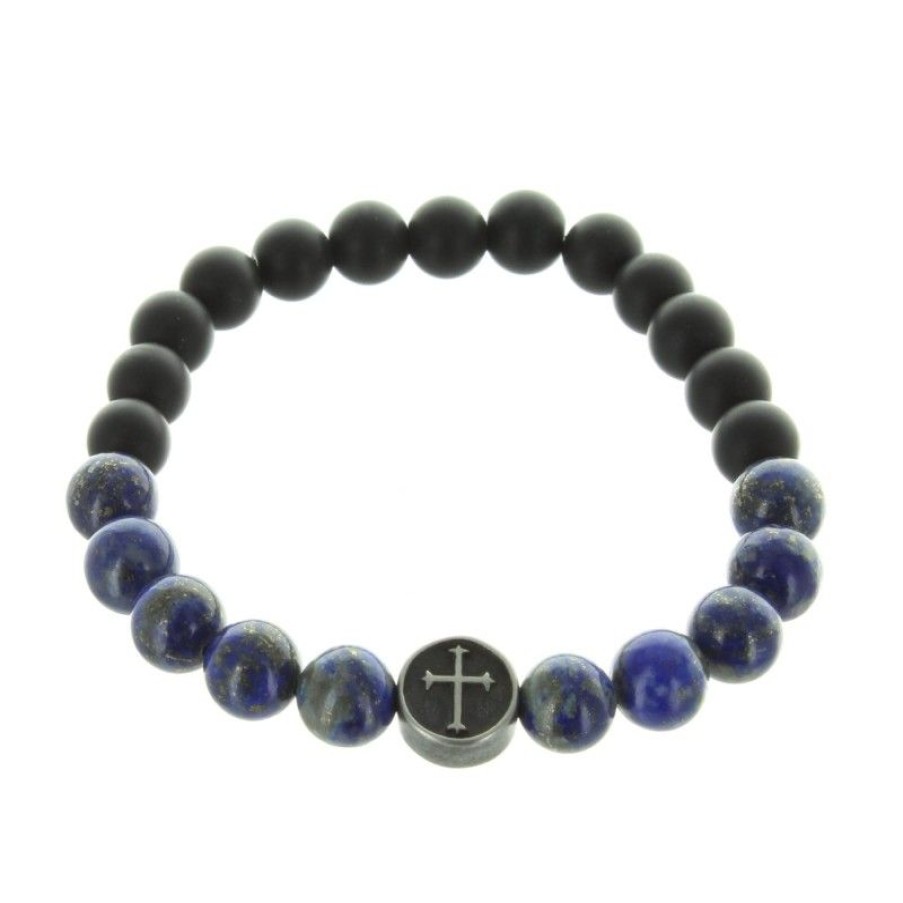 Palais du Rosaire Bracelet Fantaisie | Bracelet Religieux En Pierre D'Agate Noire Et Lapis Lazuli