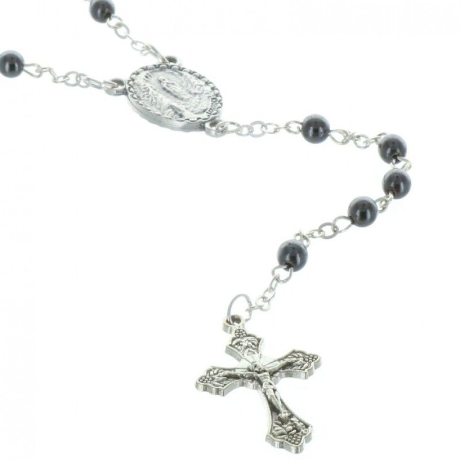 Palais du Rosaire Chapelet Pierre | Chapelet De Lourdes En Hematite Noire Et Coeur Apparition De Lourdes