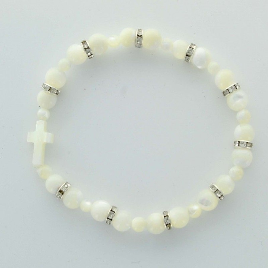 Palais du Rosaire Bracelet Fantaisie | Bracelet En Nacre Avec Strass 16 Cm