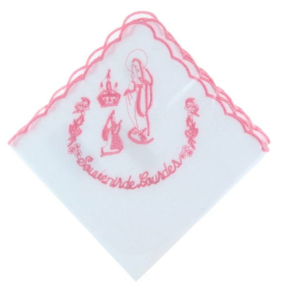 Palais du Rosaire Accessoire | Mouchoir Tissu Brode De L'Apparition De Lourdes Et Souvenir De Lourdes