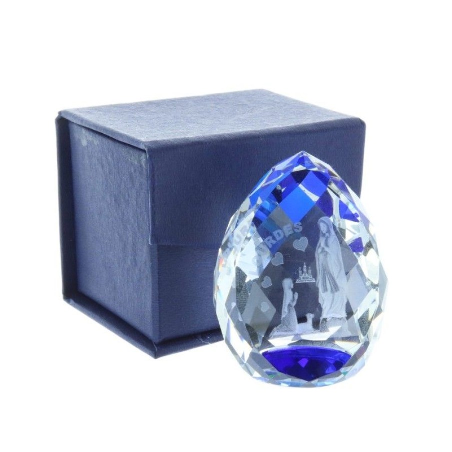 Palais du Rosaire Verre Grave | Verre Grave Laser 3D Reflets Bleus Et Apparition De Lourdes 5 Cm