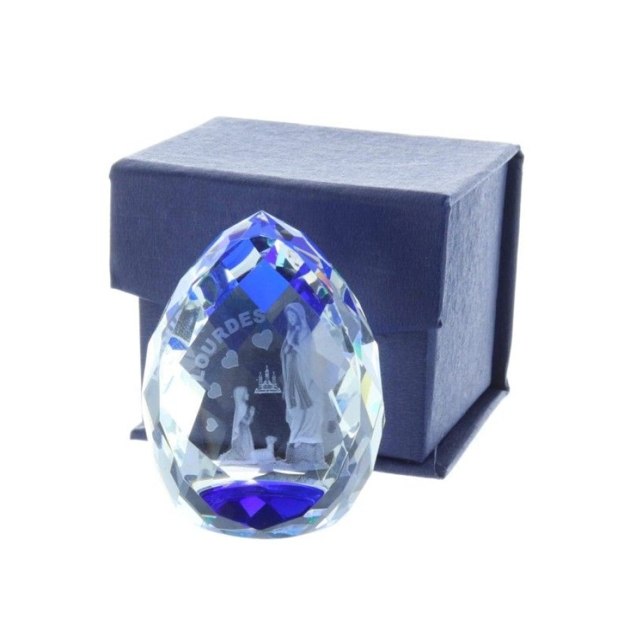 Palais du Rosaire Verre Grave | Verre Grave Laser 3D Reflets Bleus Et Apparition De Lourdes 5 Cm