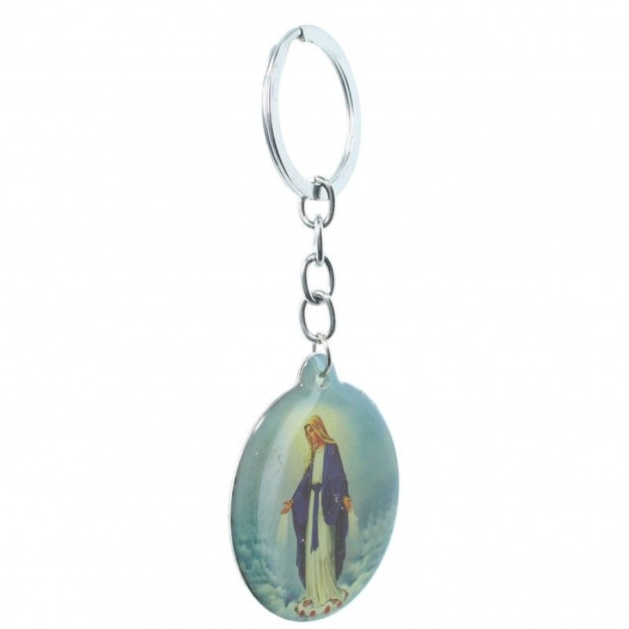 Palais du Rosaire Porte&Cles | Porte Cle Rond De La Vierge Miraculeuse En Resine De Couleur