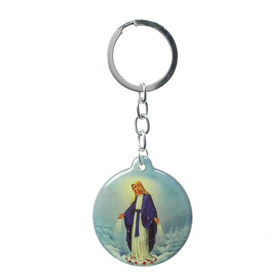 Palais du Rosaire Porte&Cles | Porte Cle Rond De La Vierge Miraculeuse En Resine De Couleur