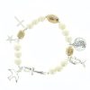 Palais du Rosaire Bracelet Fantaisie | Bracelet Elastique En Ceramique Avec Medaille St Michel