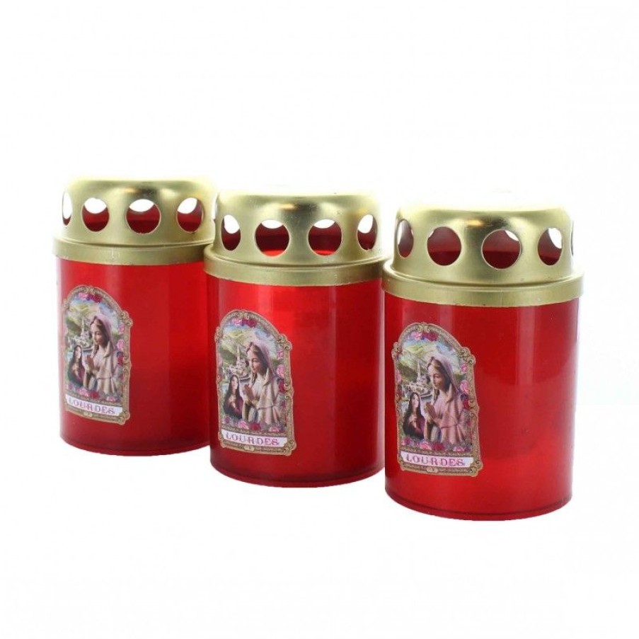 Palais du Rosaire Bougie Votive | Lot De 3 Bougies Apparition Rouge