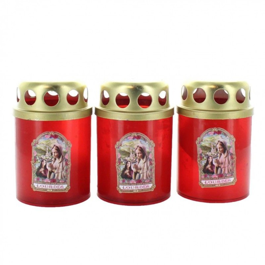 Palais du Rosaire Bougie Votive | Lot De 3 Bougies Apparition Rouge