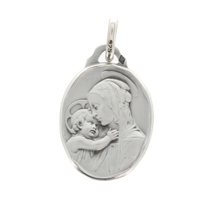 Palais du Rosaire Medaille Et Croix Argent | Medaille De La Vierge A L'Enfant De 21Mm En Argent