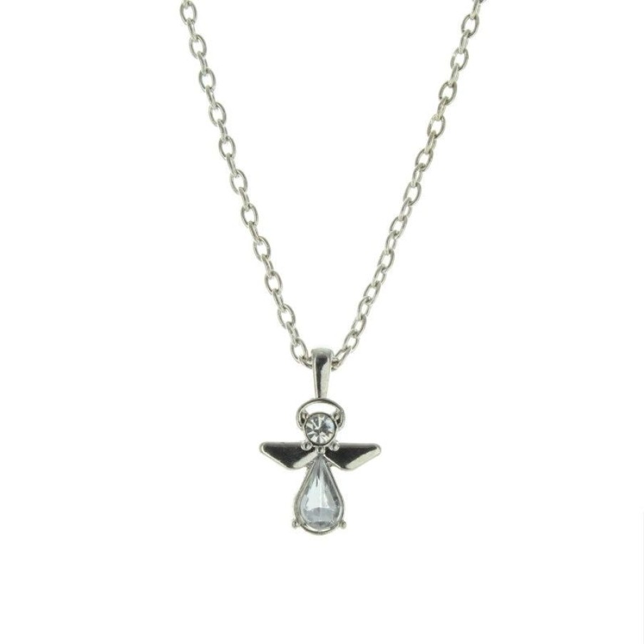 Palais du Rosaire Collier Fantaisie | Collier Argente Avec Un Pendentif Ange Facon Cristal
