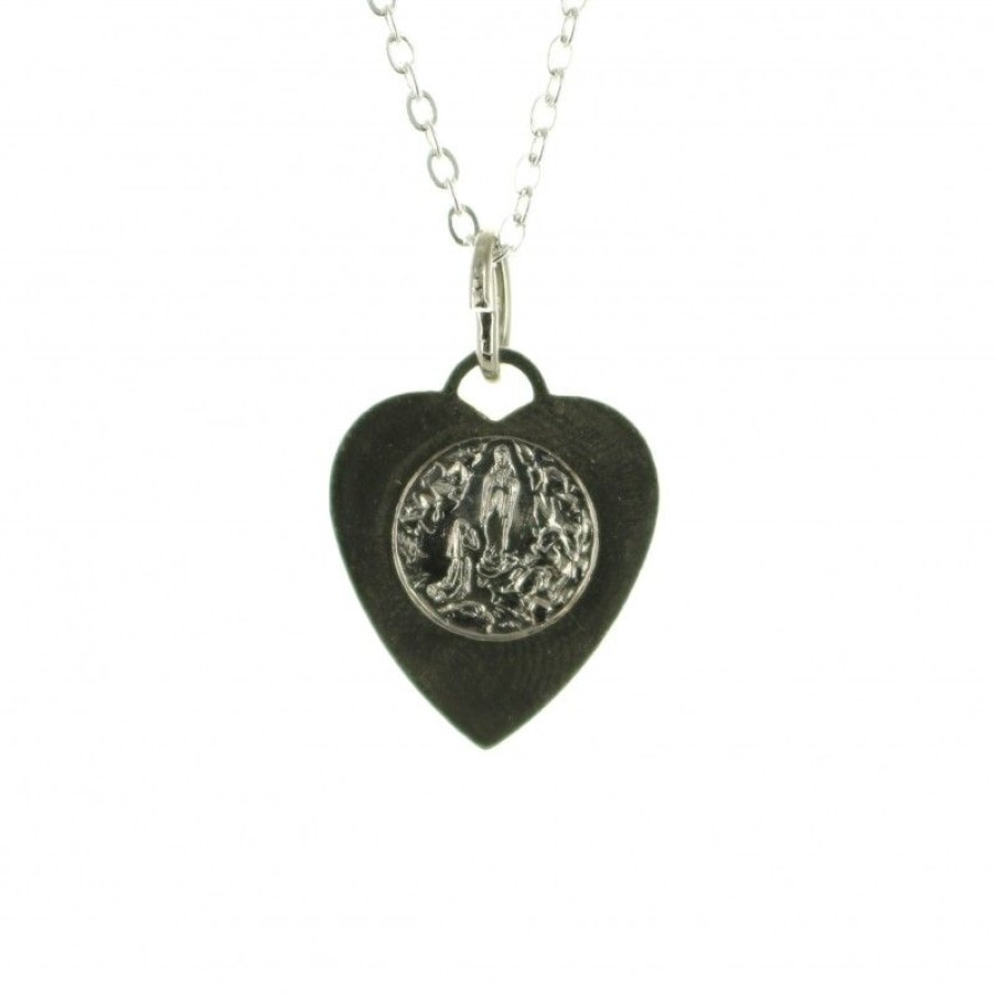 Palais du Rosaire Collier Fantaisie | Parure Avec Pendentif En Coeur Vierge Marie Et Chaine Argentee