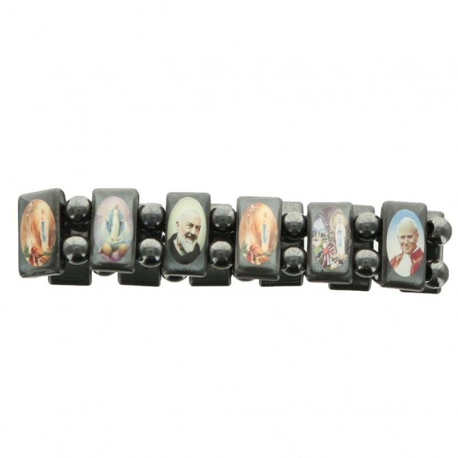 Palais du Rosaire Bracelet Fantaisie | Bracelet En Hematite Avec Des Illustrations Religieuses