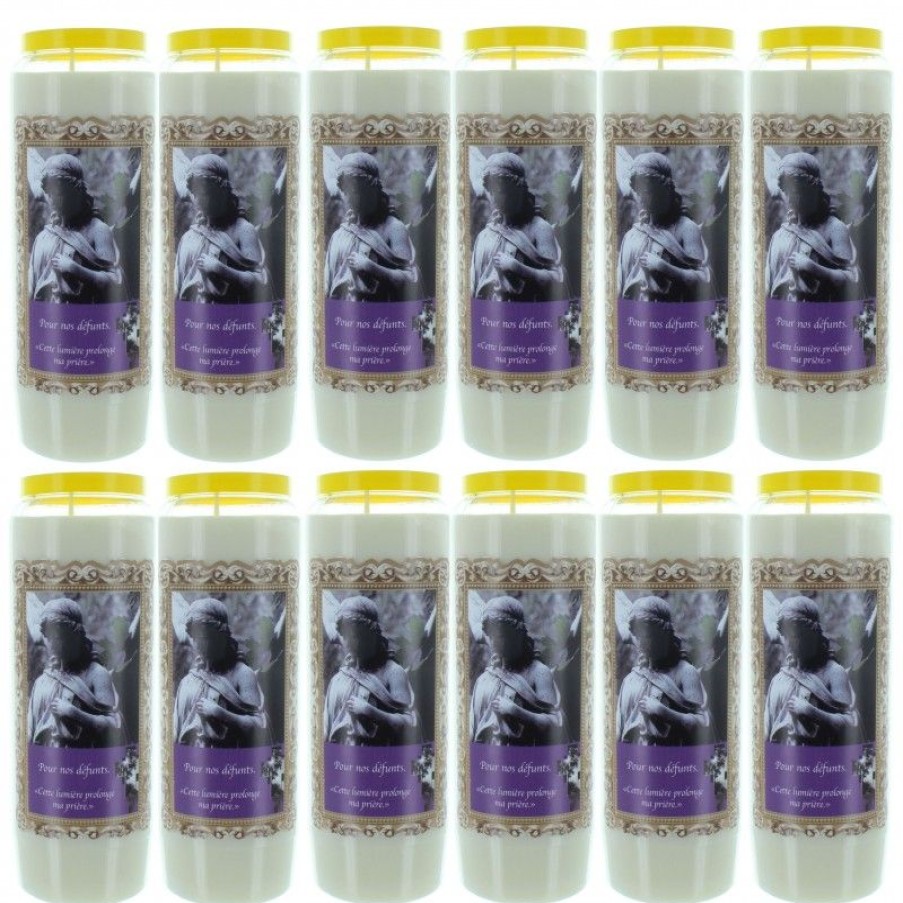 Palais du Rosaire Bougie Neuvaine | Lot De 12 Bougies Neuvaine Pour Les Defunts 17,5Cm