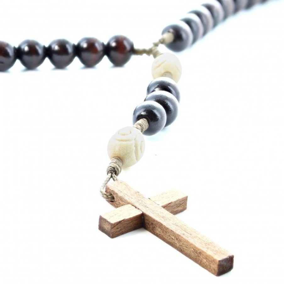 Palais du Rosaire Chapelet Bois | Chapelet Corde Grains Bois Et Blanc Guilloche