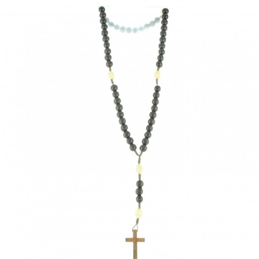 Palais du Rosaire Chapelet Bois | Chapelet Corde Grains Bois Et Blanc Guilloche
