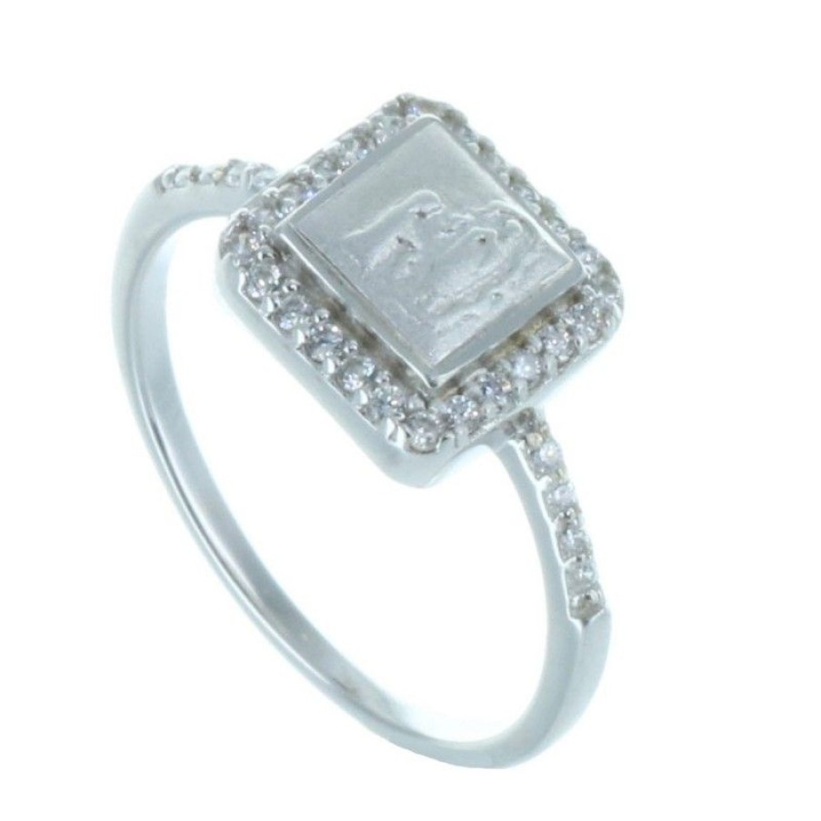 Palais du Rosaire Bague Argent | Bague Argent Avec Apparition De Lourdes Et Strass