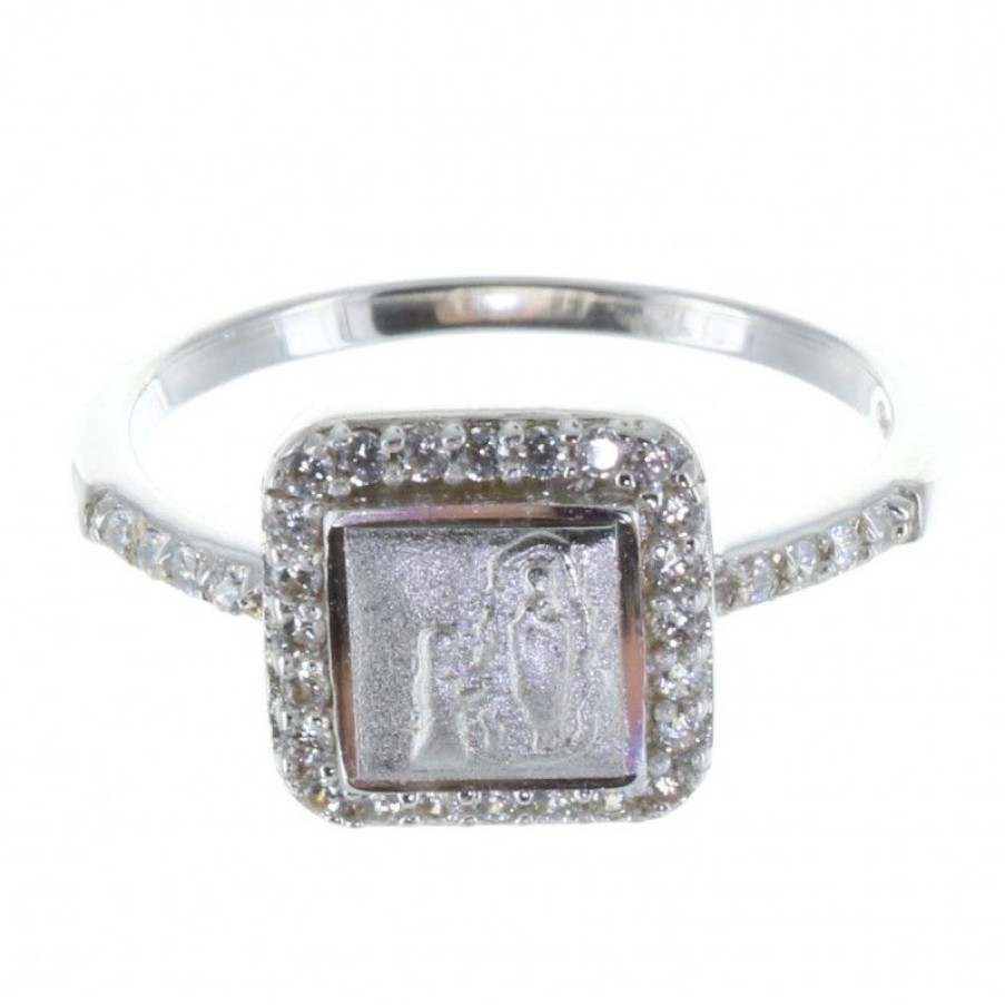 Palais du Rosaire Bague Argent | Bague Argent Avec Apparition De Lourdes Et Strass