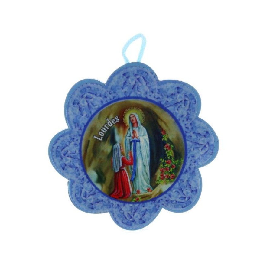 Palais du Rosaire Medaille De Berceau | Medaille Berceau Croix Et Fleur Apparition Lourdes 11 X 17 Cm