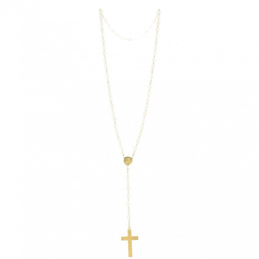 Palais du Rosaire Chapelet Pierre | Chapelet Dore En Pierres Quartz De 6Mm Avec Croix Emaillee