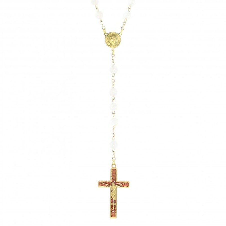 Palais du Rosaire Chapelet Pierre | Chapelet Dore En Pierres Quartz De 6Mm Avec Croix Emaillee