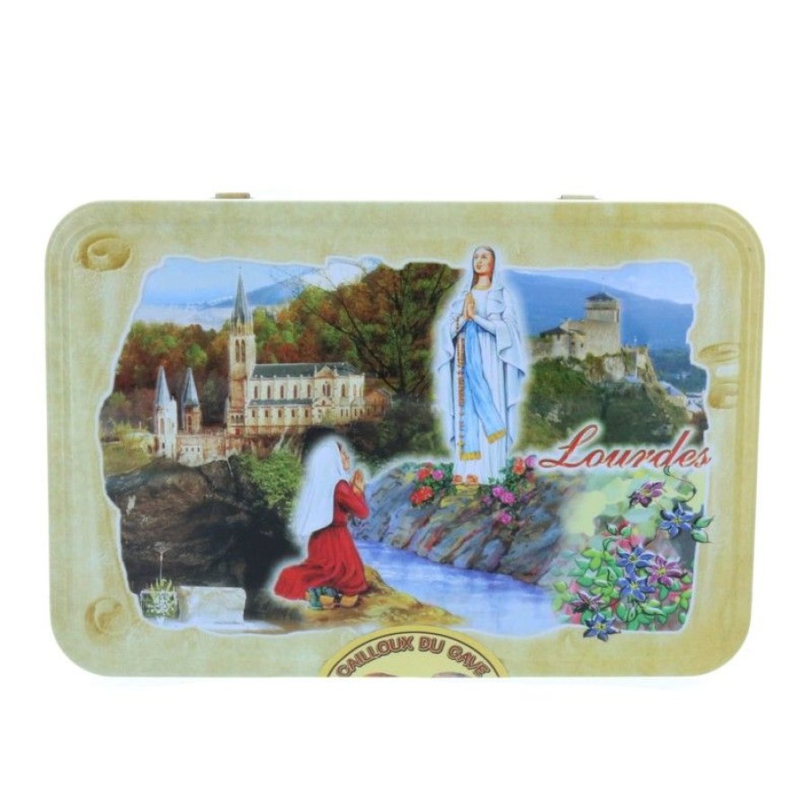 Palais du Rosaire Saveur Pyreneenne Et Regionale | Bonbons Cailloux Du Gave Aux Fruits 250 G Et Boite Metal De Lourdes.
