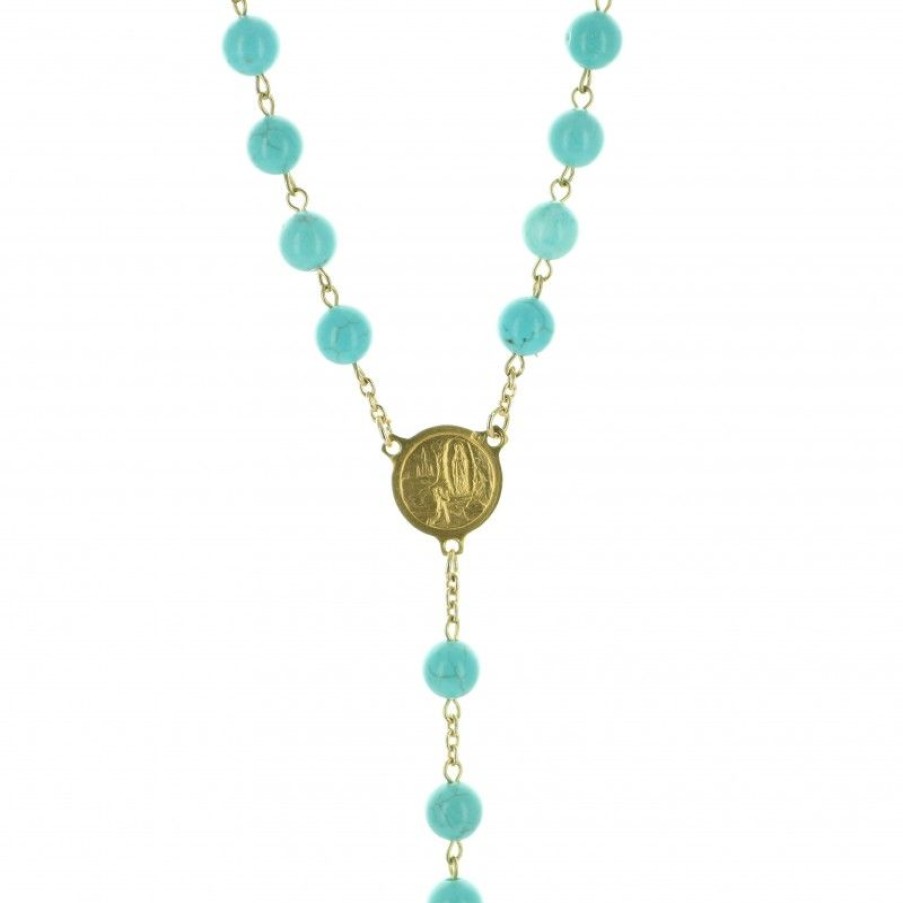 Palais du Rosaire Chapelet Plaque Or | Chapelet Plaque Or Avec Grains En Pierre Turquoise