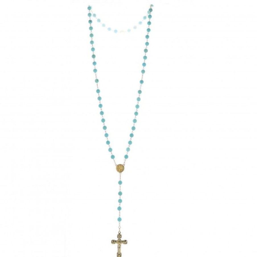 Palais du Rosaire Chapelet Plaque Or | Chapelet Plaque Or Avec Grains En Pierre Turquoise