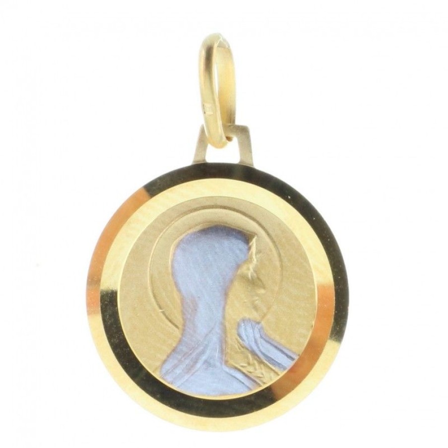 Palais du Rosaire Medaille Et Croix Plaque Or | Medaille 2 Tons Plaque Or Double Face Vierge Marie Et Apparition