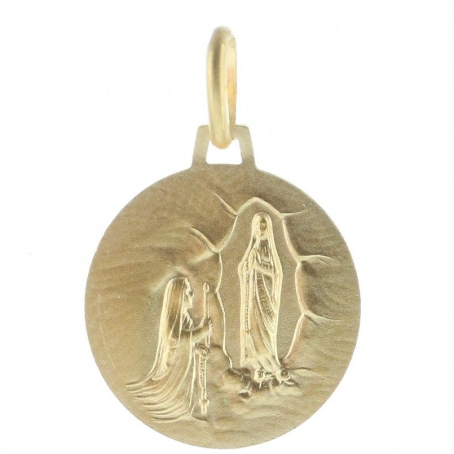 Palais du Rosaire Medaille Et Croix Plaque Or | Medaille 2 Tons Plaque Or Double Face Vierge Marie Et Apparition