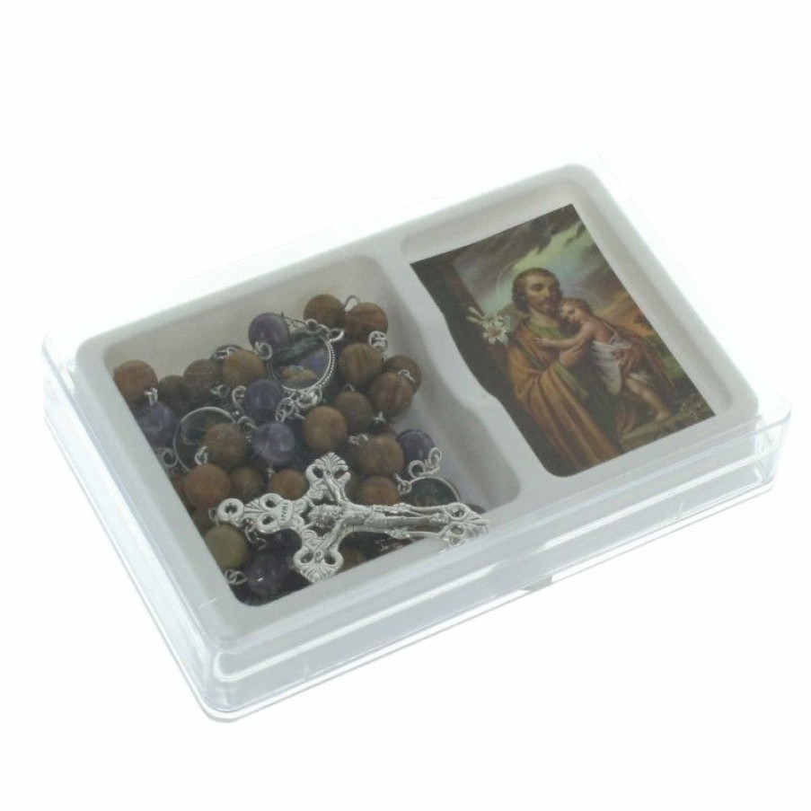 Palais du Rosaire Chapelet Bois | Chapelet De Saint Joseph Avec Des Grains En Bois Et En Amethyste