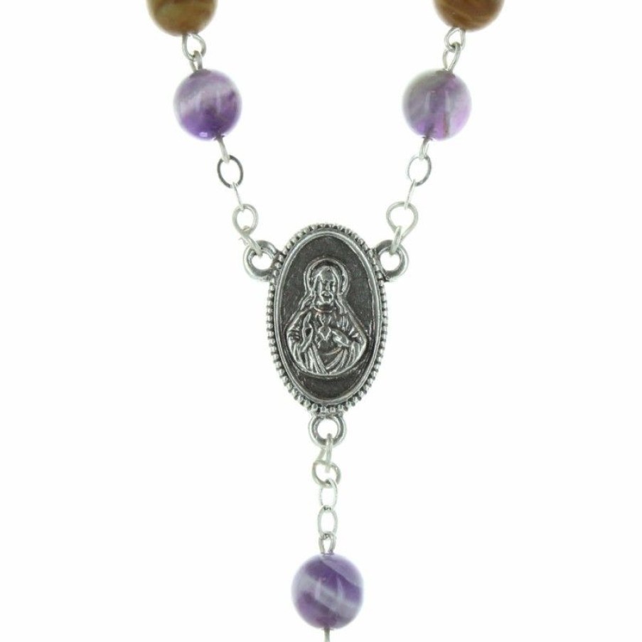 Palais du Rosaire Chapelet Bois | Chapelet De Saint Joseph Avec Des Grains En Bois Et En Amethyste