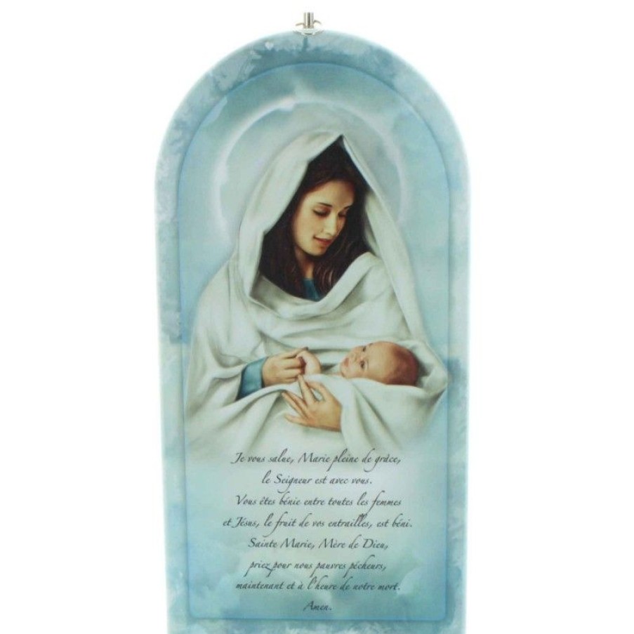 Palais du Rosaire Cadre Religieux | Cadre En Bois De La Vierge A L'Enfant Avec La Priere De L'Ave Maria 24Cm