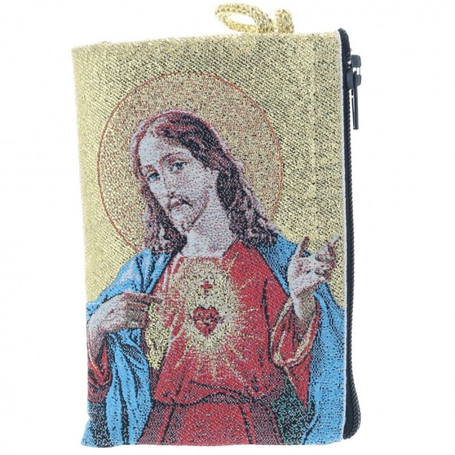 Palais du Rosaire Etui A Chapelet | Etui A Chapelet En Fil Dore 10X7 Cm Decore Du Scapulaire