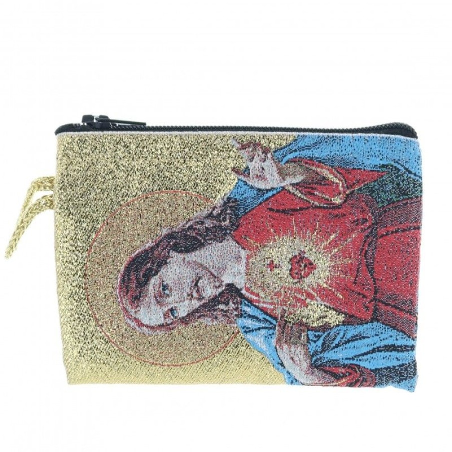 Palais du Rosaire Etui A Chapelet | Etui A Chapelet En Fil Dore 10X7 Cm Decore Du Scapulaire