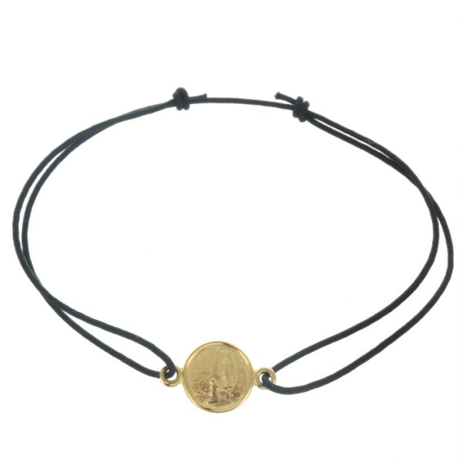 Palais du Rosaire Bracelet Plaque Or | Bracelet De Lourdes En Corde Avec Une Medaille En Plaque Or