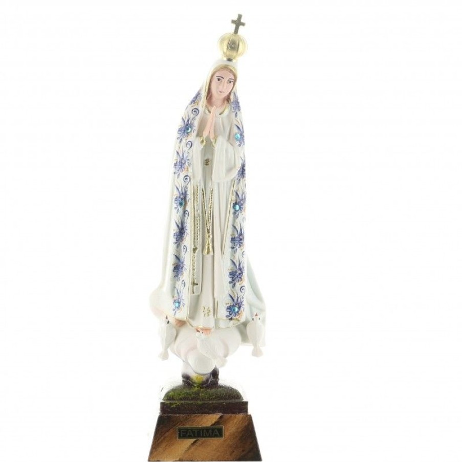 Palais du Rosaire Statue Vierge De Fatima | Statue De Fatima Vetue D'Un Manteau Fleuri Bleu 18Cm