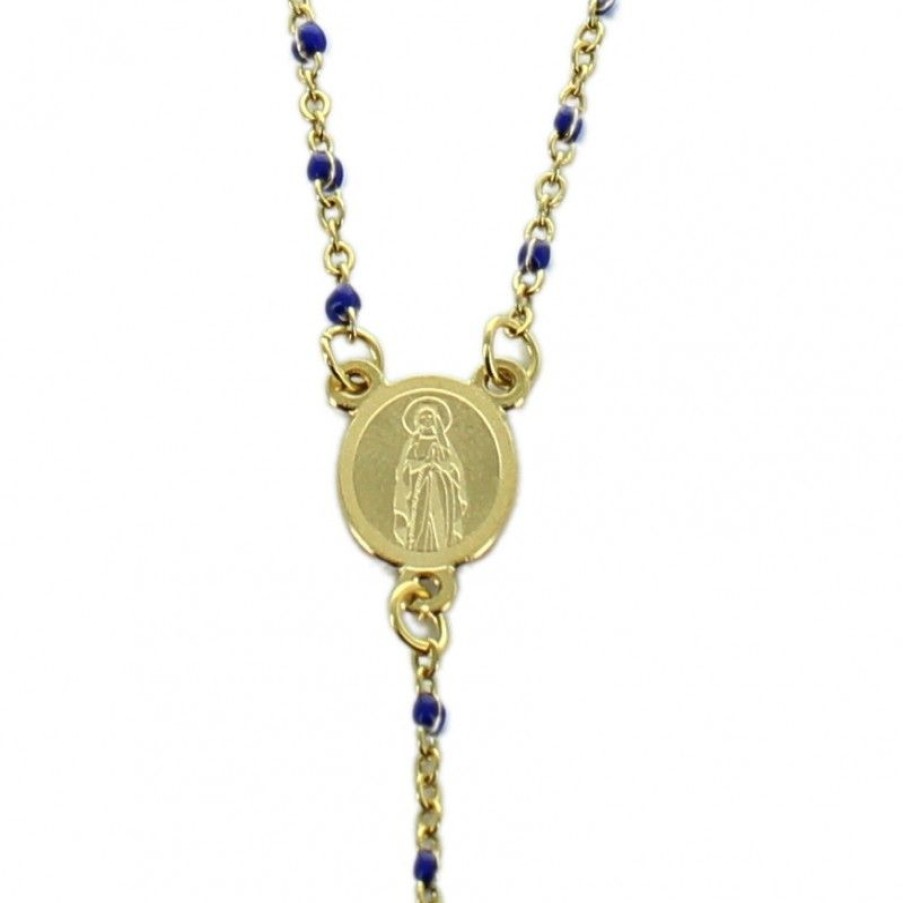 Palais du Rosaire Chapelet Dizainier | Collier Chapelet En Acier Dore Avec Perles Bleues